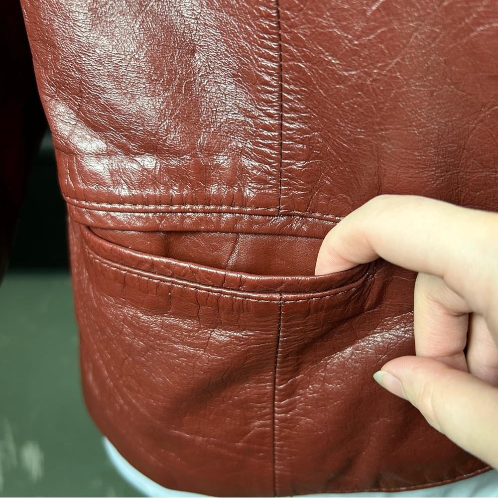 Vintage 70s Genuine Leather Burgundy Jacket - Picture 6 of 9